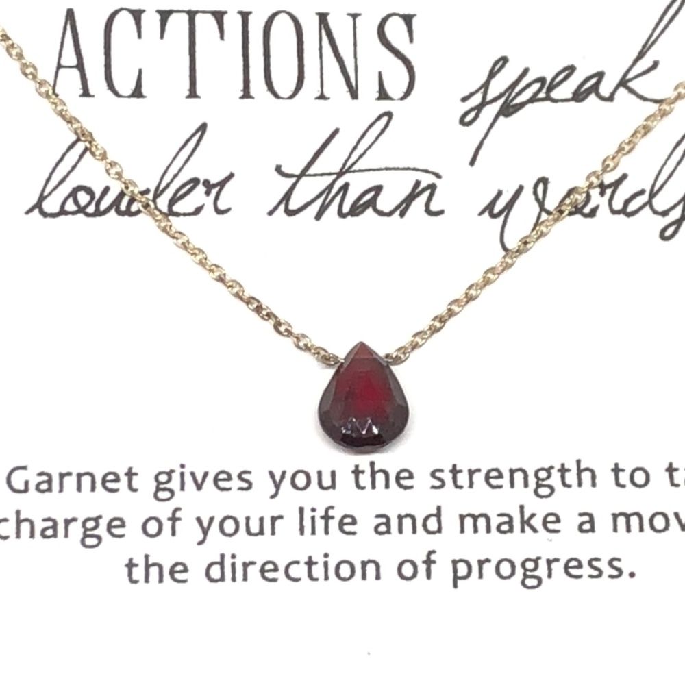 Garnet Tear Drop Necklace With Notecard | Motivational Gift | Support Gift
